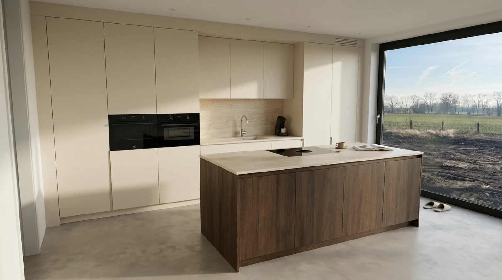 A generated kitchen in morning light